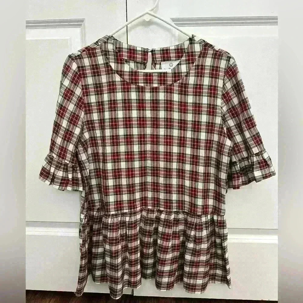 LaRoque Betty B Holly Jolly Plaid Peplum Blouse